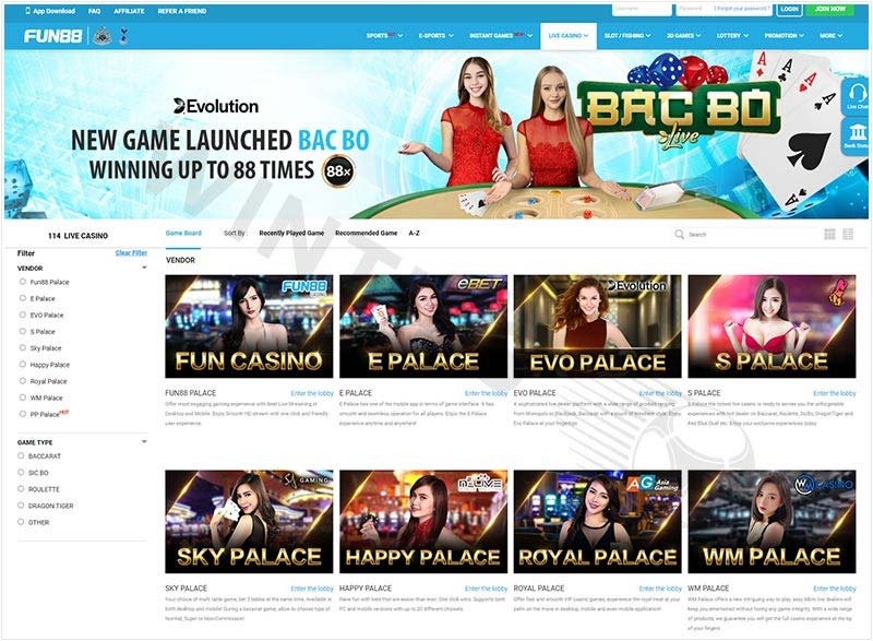 đa dạng các sảnh cược baccarat tại Fun88